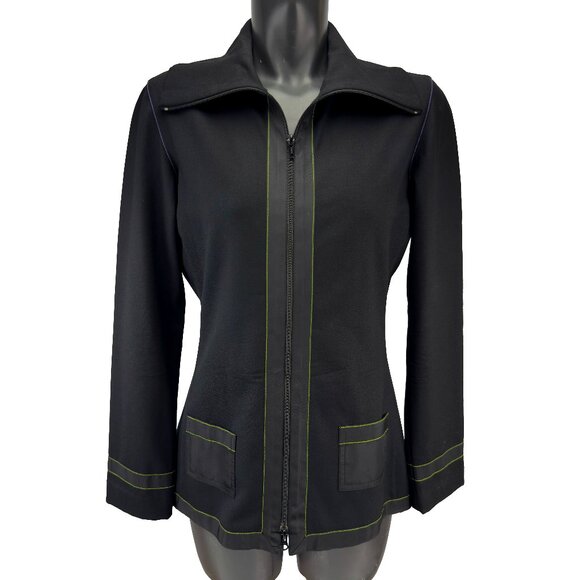 MARIE SAINT PIERRE Stretch Wool Sculptural Funnel Collar Zip Black Jacket Size 4 - Picture 1 of 11